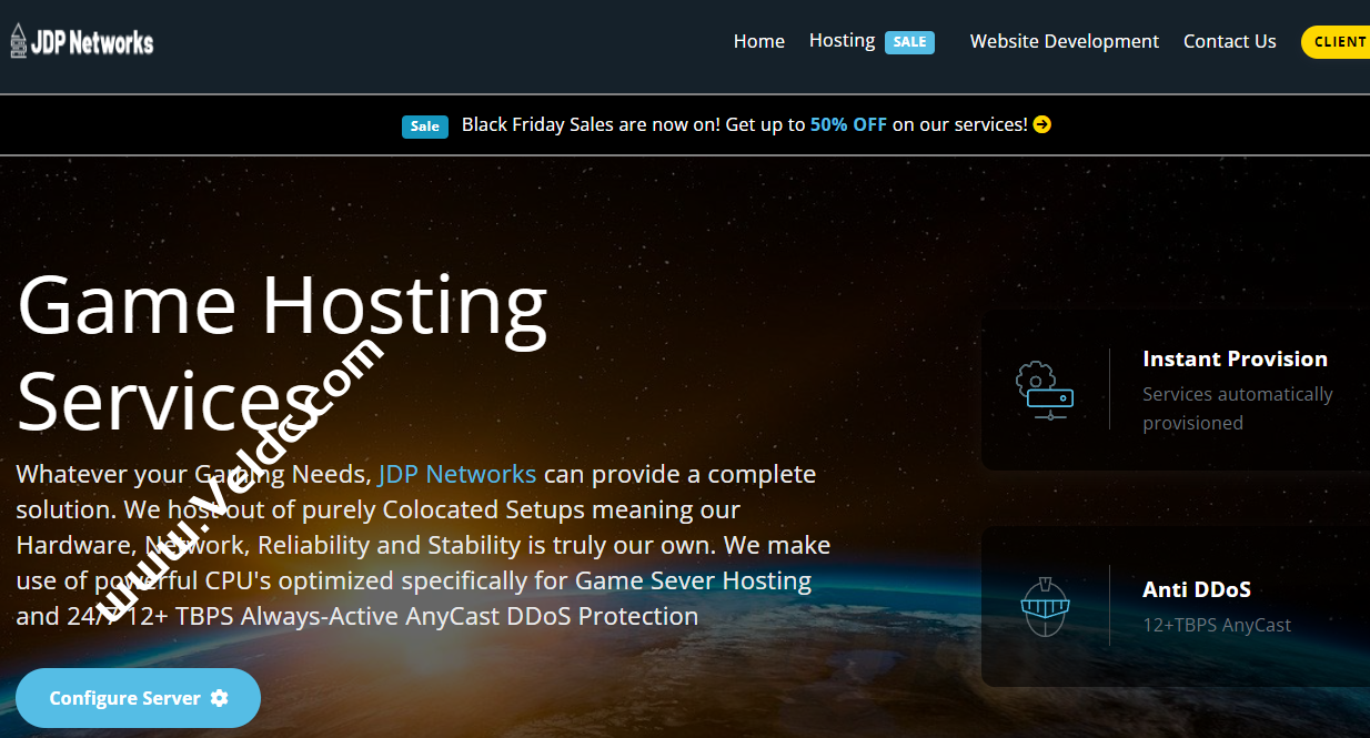JDP Networks：黑五全场游戏VPS服务器5折优惠，2核4GDDR4/40GB SSD，1Gbps不限流量，月付£2.5起