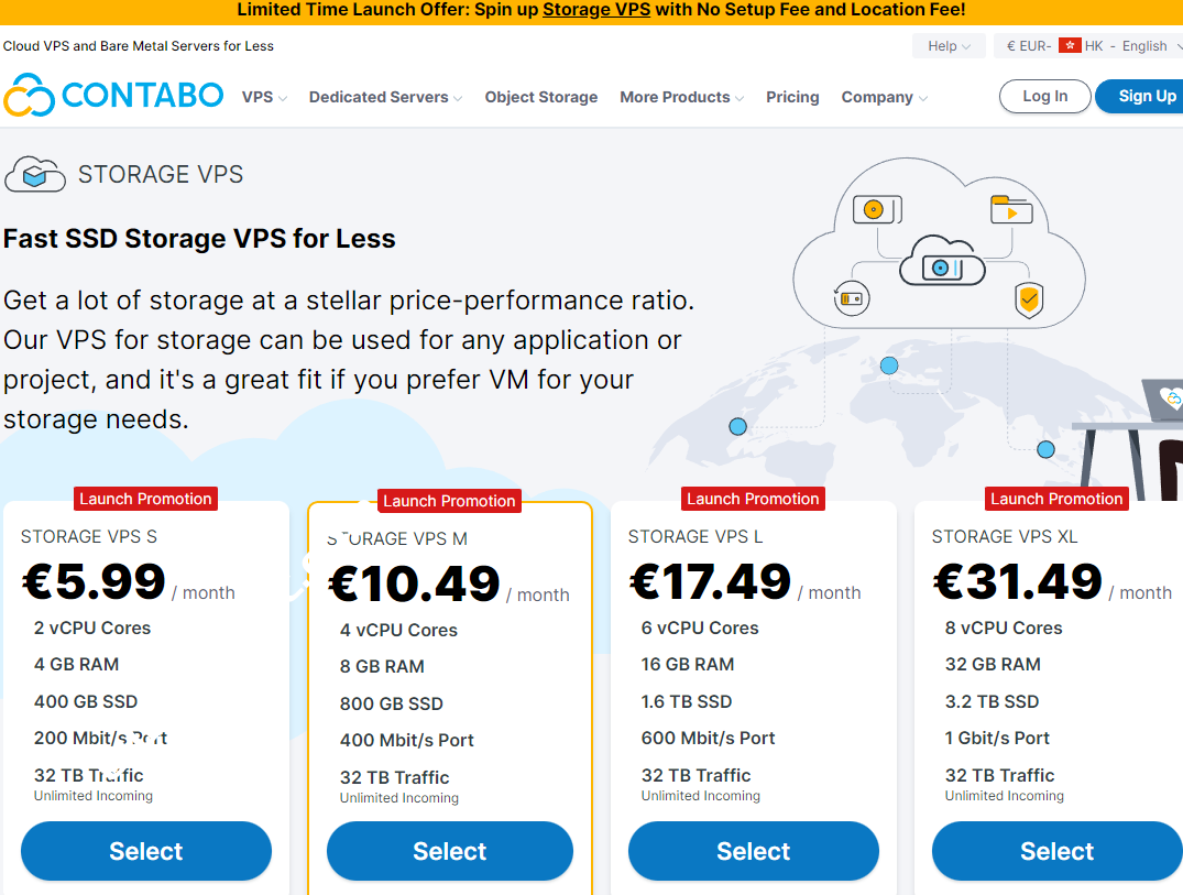 Contabo：存储VPS，限时免安装费/设置费，可选德/英/美/新加坡，2C/4G/400GSSD月付5.99 欧元起